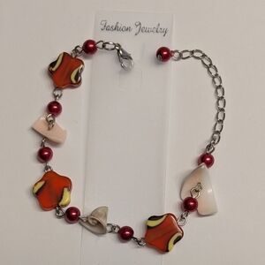 New Colorful Beaded Fashion Bracelet | Adjustable | Red, Yellow, Shell Accents